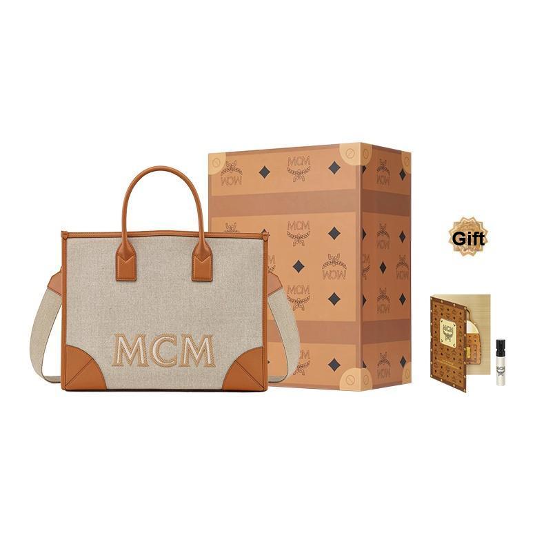 New MCM München Fabric Canvas With Calfskin Trim Combo Bag, One Shoulder Handbag Tubas Women's MWTCABO04CO001