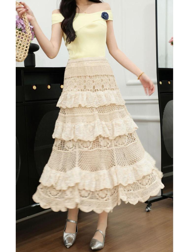 Women's Summer Ethnic Lace Crochet Mid-Length Skirt