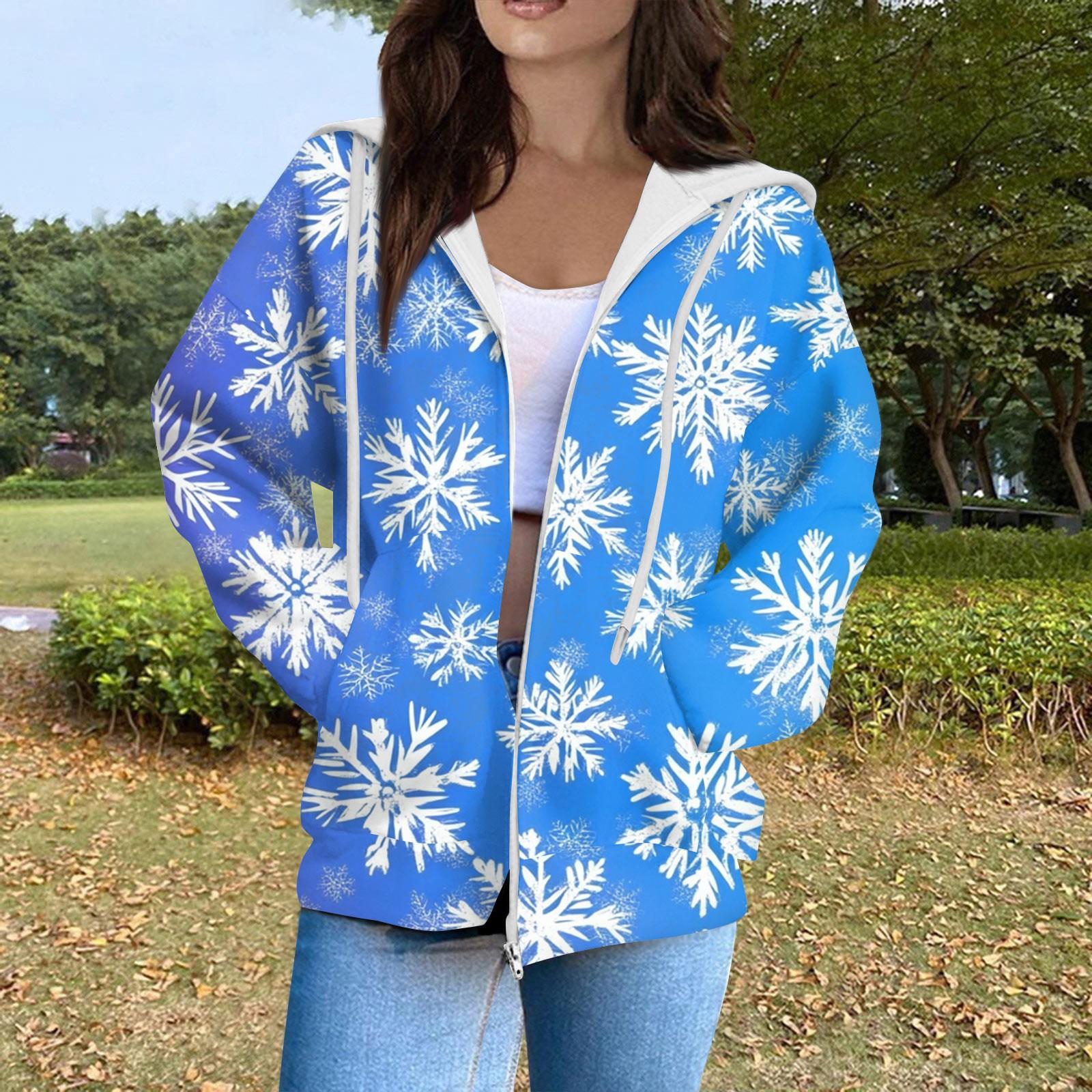 

Женская модная повседневная толстовка с рождественским принтом и длинными рукавами, карманная куртка, пальто с капюшоном на молнии XL