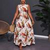 YYFS Women's Fashion Summer Spring Feather Print Sleeveless O-Neck High Waist Casual Dresses