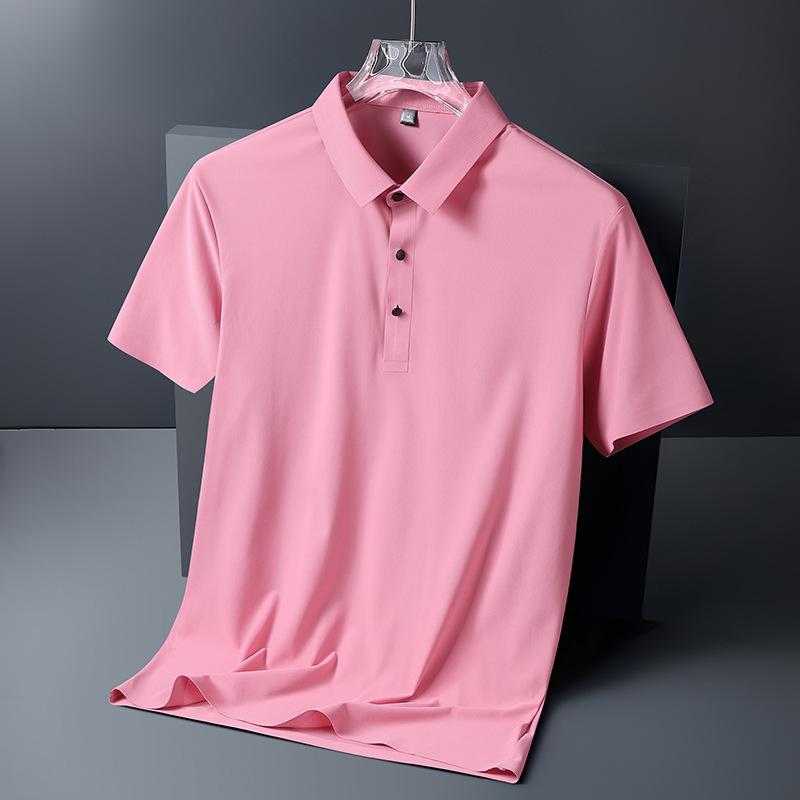 Camisa Polo de Seda Helada para Hombre de Negocios Casual de Verano Sin Costuras Alta Elasticidad Sin Planchado Fina de Manga Corta con Cuello Camisero Manga Corta