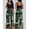 Women Print Set Fashion Suspender Short Top and High Waisted Wide Leg Pants 2-piece Set Casual Elegant Set