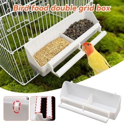 Bird Feeder No Mess Cage Hanging Feeder Cup Pet Bird Food Double Plastic Seed Water Feeder Dispenser Standing Frame for Parrots