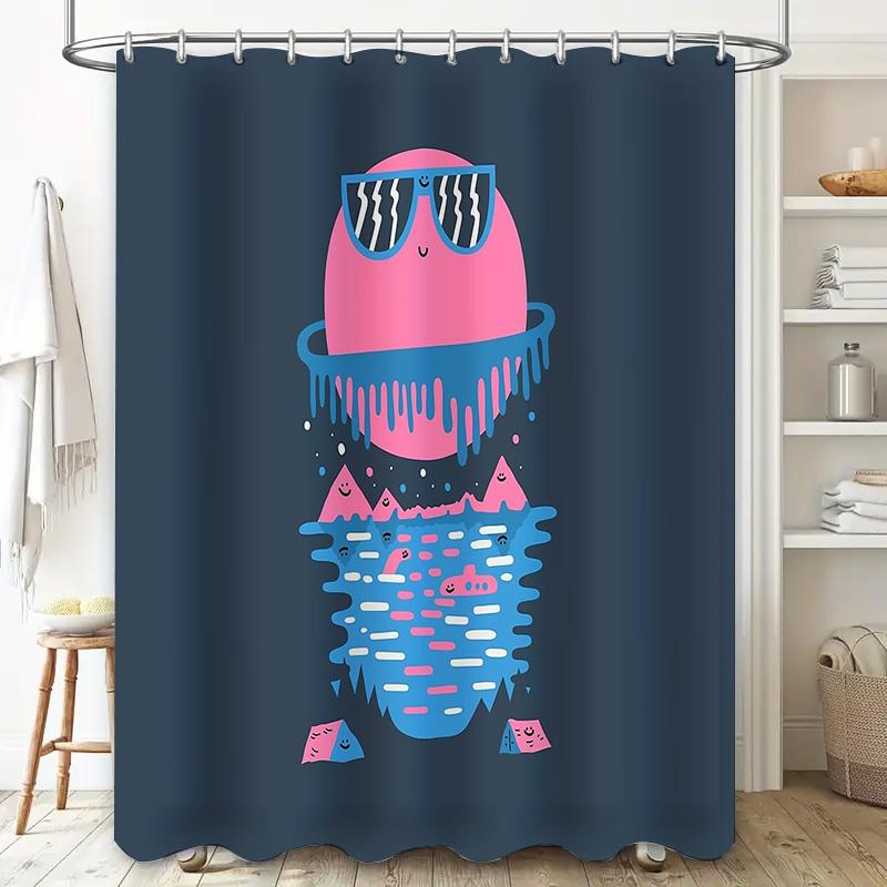 Niedlicher Oktopus Duschvorhang Meeresleben Badezimmer Deko Wasserdichter Stoffeinsatz Set Vintage Küstenmotiv Heimdeko