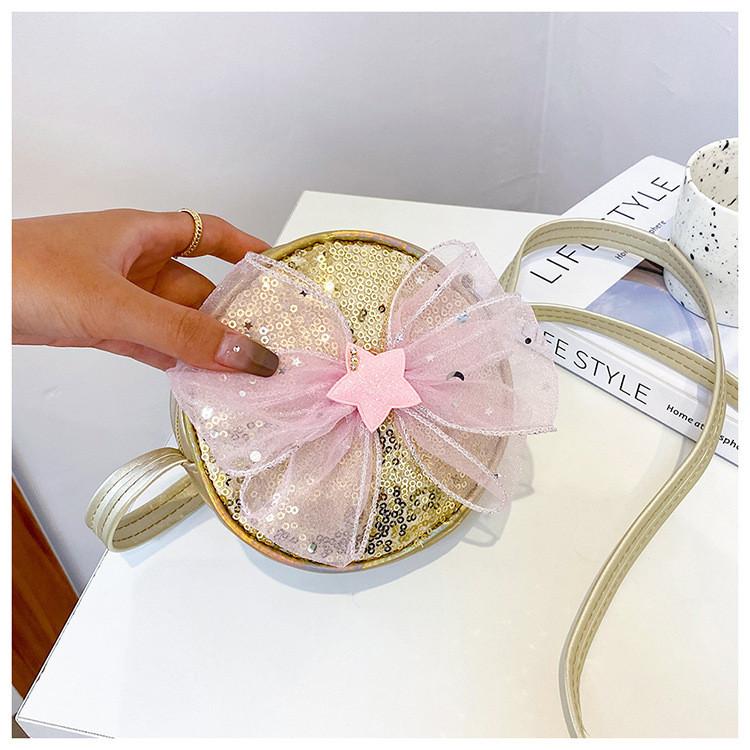 Round Sequined Shoulder Crossbody Bag Bow Five Pointed Star Decoration Kids For