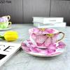 BRVintage Floral Ceramic Coffee Mug Handmade Gold Plated CeramicCoffee Cup Home  Breakfast Drinkware Tea Milk Cup Girlfriend GiftEY