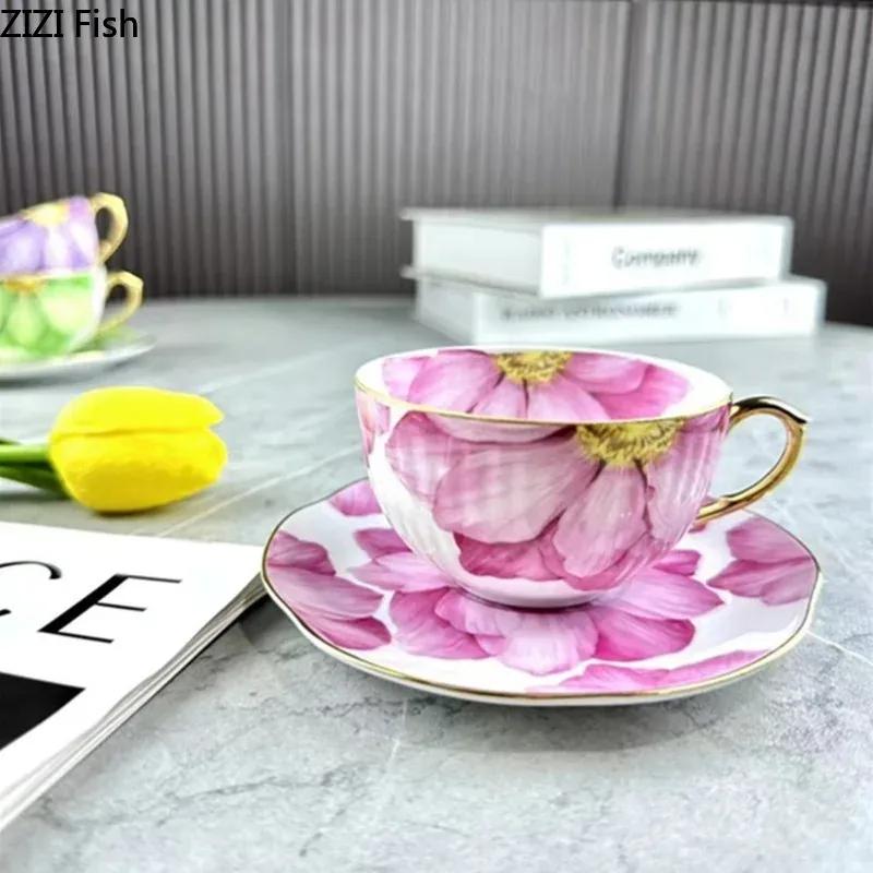 BRVintage Floral Ceramic Coffee Mug Handmade Gold Plated CeramicCoffee Cup Home Breakfast Drinkware Tea Milk Cup Girlfriend GiftEY