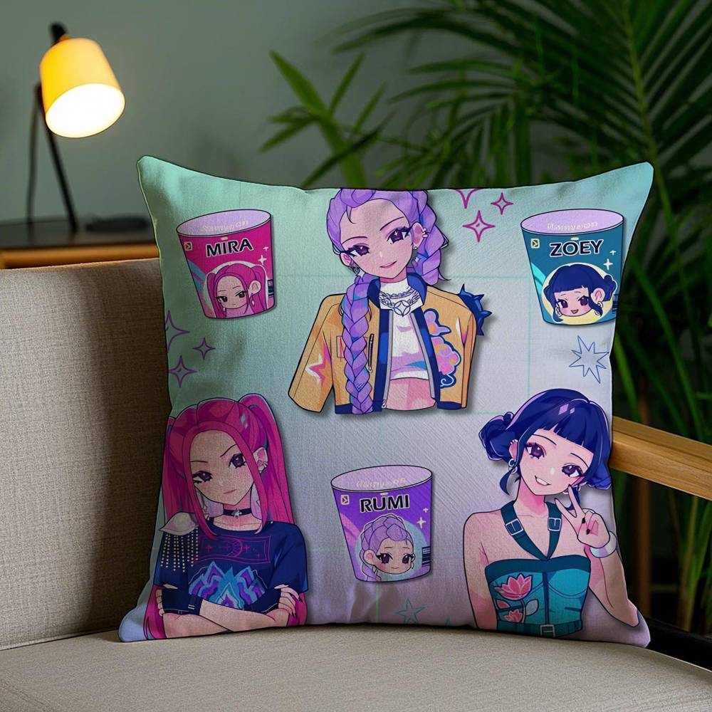 Pop-Cartoon Movie K-Pop Demon Hunters Pillow Case Anti-dustmite Pillowcase Invisible Zipper Silky Short Plush Sofa Cushion Cover