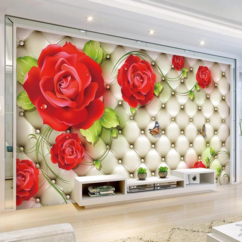 Classic Photo Wallpaper 3d Embossed Soft Pack Red Rose Beautiful Flower Mural Living Room Home Decor Fresco