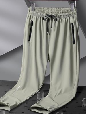 European Size Men's Floral Zipper Ice Silk Summer Sports Pants