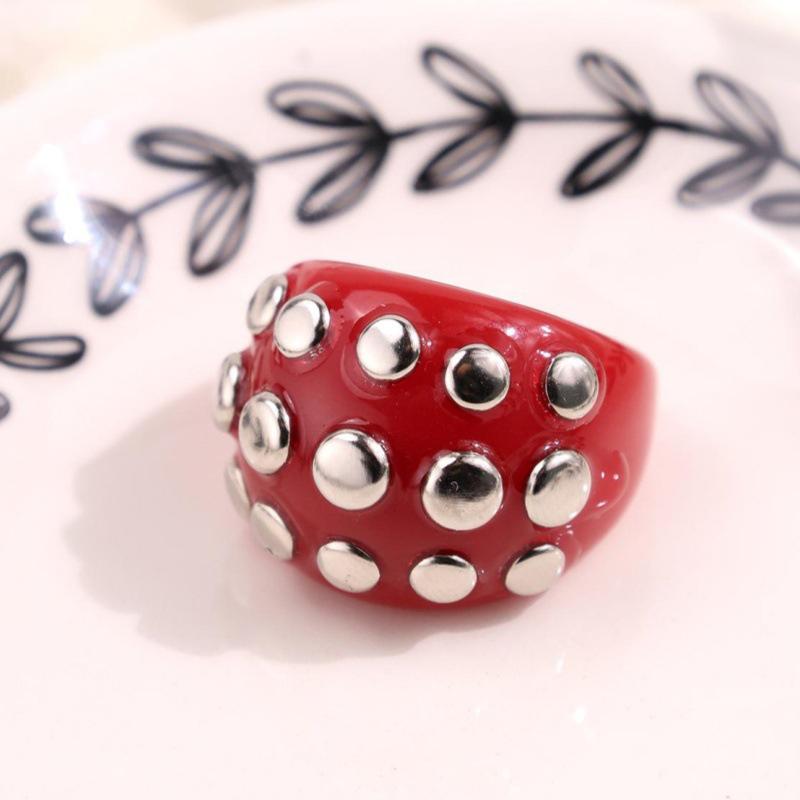 New Fashion Resin Acrylic Geometric Adjustable Ring for Women Punk Silver Color Rivet Big Thick Rings Gothic Jewelry