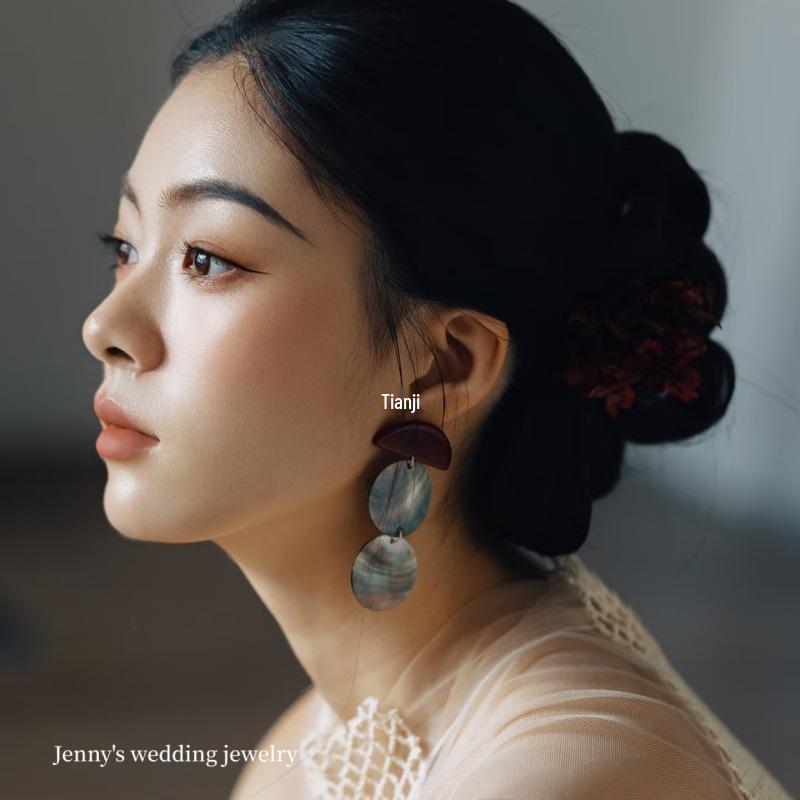 Handmade Chinese-Style Bridal Earrings: Ancient-Inspired Studs for Weddings & Photography