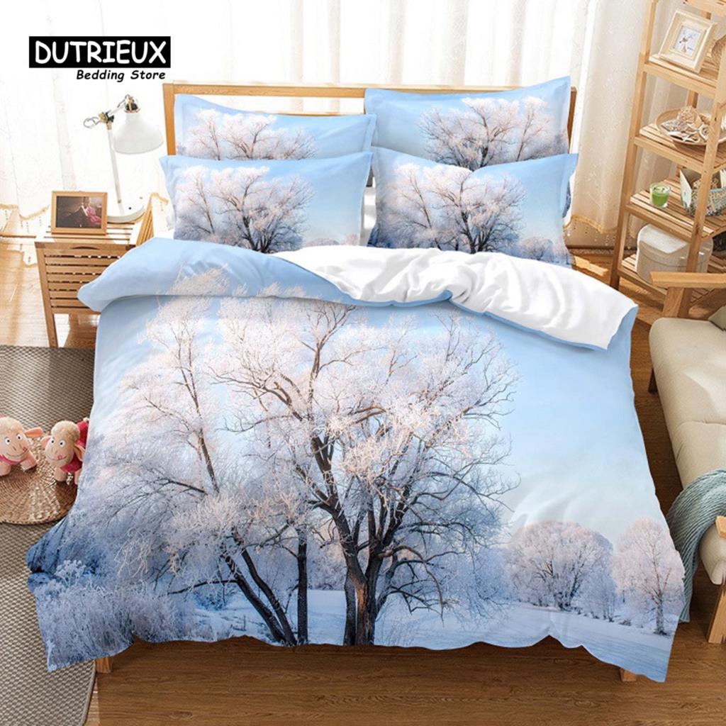 Snow Tree Bedding Set, 3Pcs Duvet Cover Set, Soft Comfortable Breathable Duvet Cover, For Bedroom Guest Room Decor