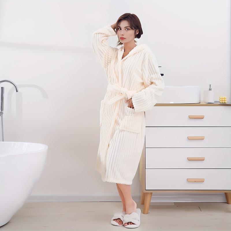 Women's Hooded Candy Stripe Bathrobe - Absorbent Sleepwear with Drawstring