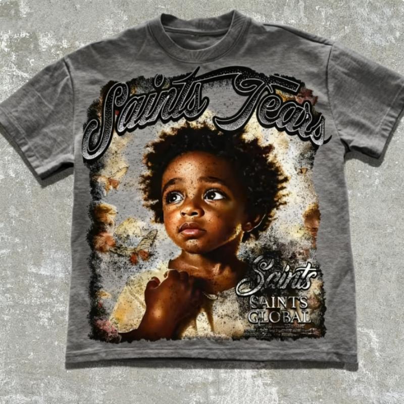 Tears Graphic Tee Retro Artistic Design Casual Loose Fit T Shirt For Men Women Streetwear S