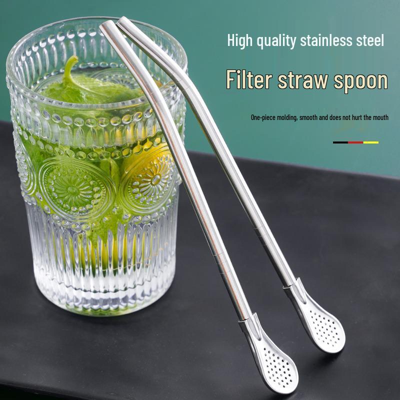 Eco-Friendly Stainless Steel Straw Spoon & Stirrer for Coffee, Milk Tea, and Juice