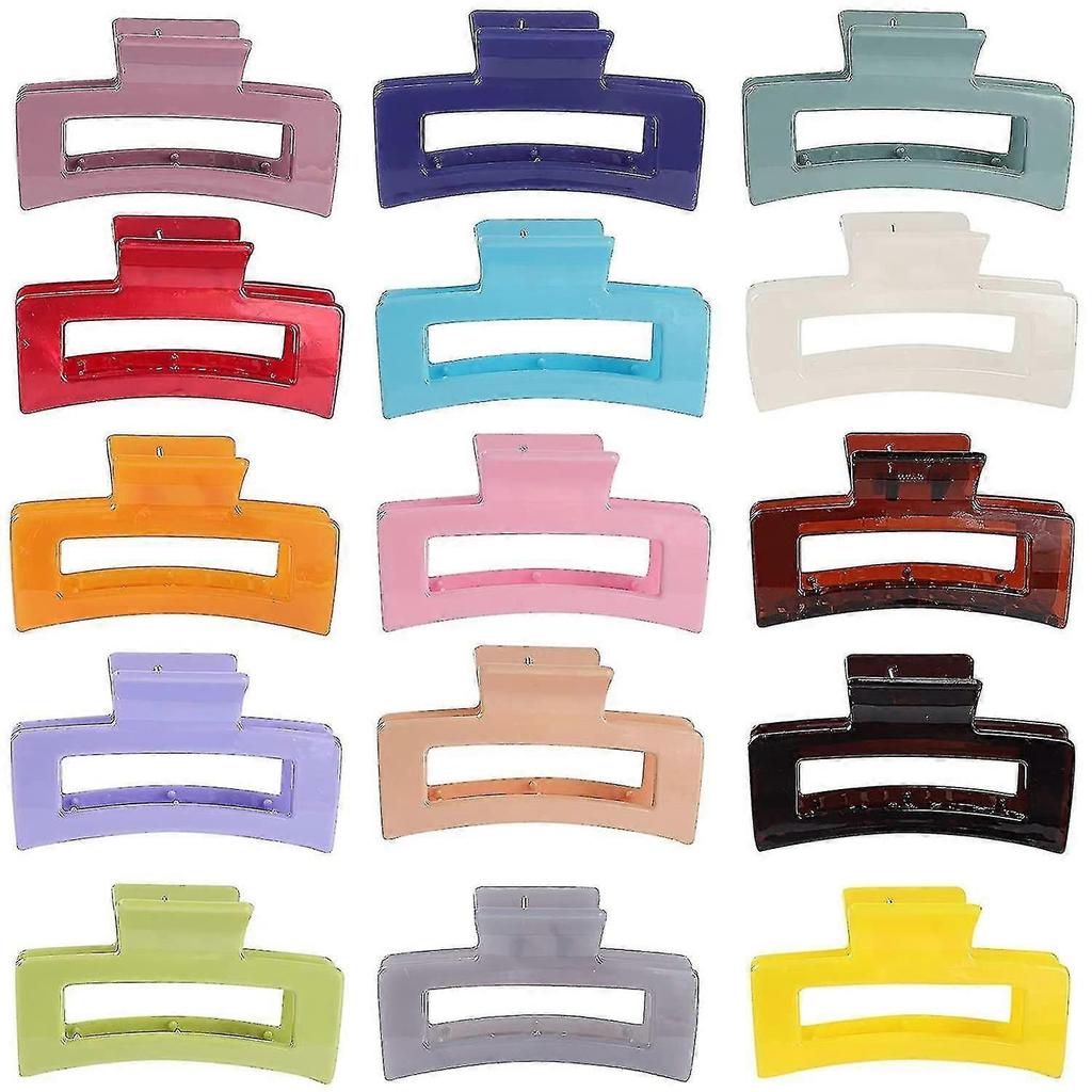 15 Pack Stylish Rectangle Hair Claw Clips - Elegant Non-Slip Hair Clamps in Vibrant Colors for Any Occasion