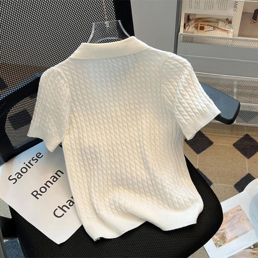 Ice Silk Top with A Small Fragrance and Temperament. Ice Silk Short Sleeved T-shirt for Women In Summer, New Casual Texture with A Unique Collar