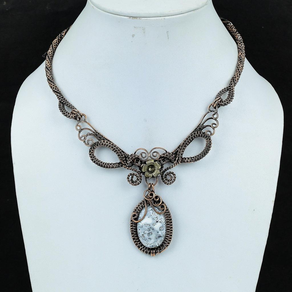 Dendrite Opal Handmade Gemstone Necklace, 999 Copper Wire Wrapped Necklace Antique Jewelry, For Engagement Gift