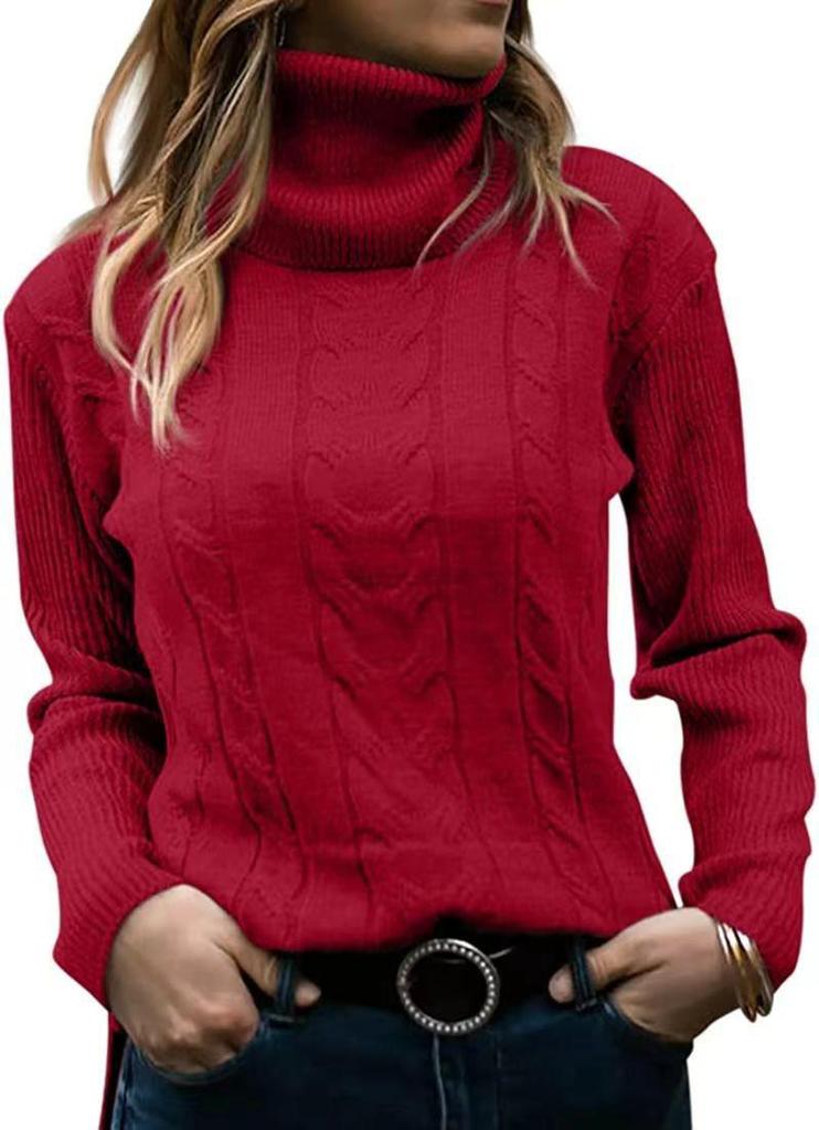European Retro High Neck Knit Pullover - Women's Long Sleeve Sweater (Solid Color, Autumn/Winter)