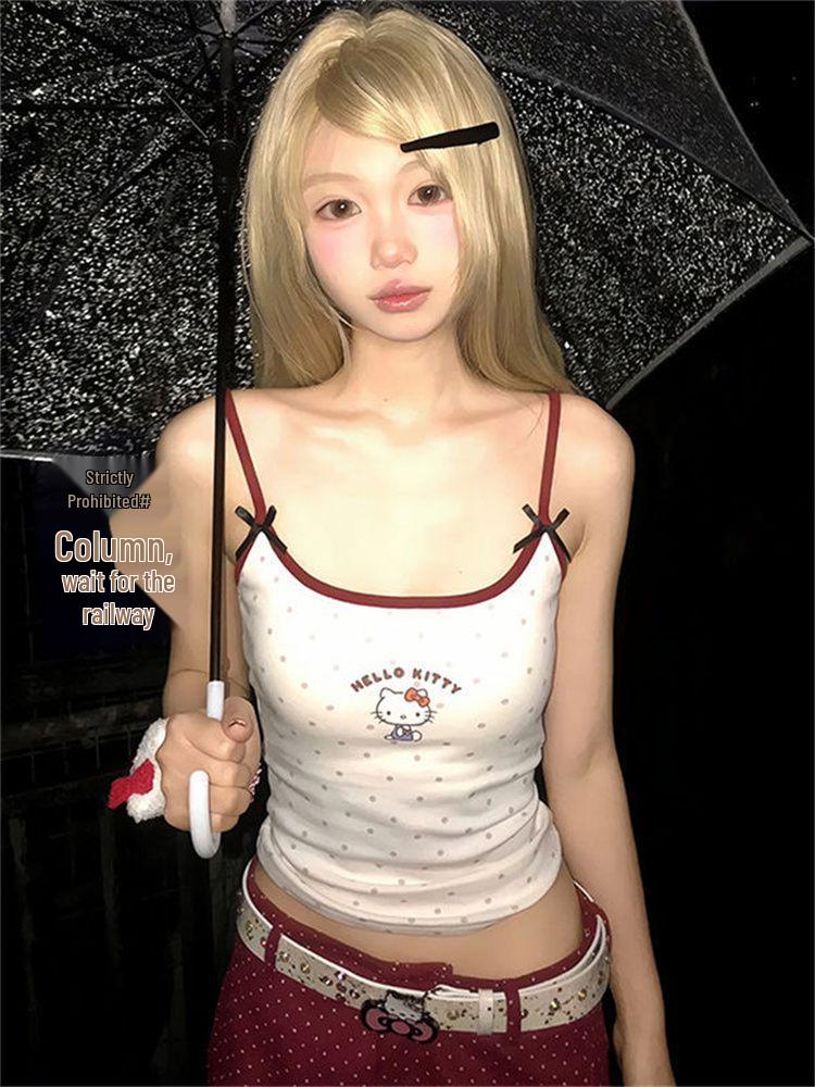 Retro Korean Spicy Girl Hello Kitty Camisole - Slim Fit Summer Color Block Vest