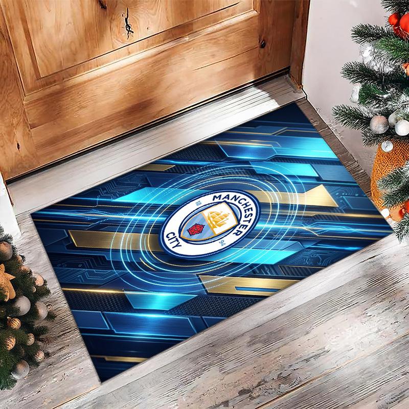 Manchester City Printed Flannel Area Rug Non Slip Soft Polyester Floor Carpet Indoor Decor Mat for Bedroom Living Room Sofa