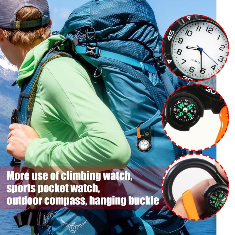 Orologio con Fibbia da Escursionismo Clip da Cintura Portatile Orologio da Tasca Bussola Moschettone per Zaino Sport Outdoor Alpinismo