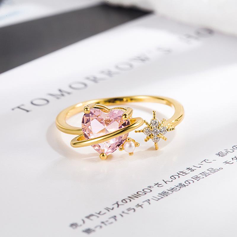 925 Sterling Silver Plated Sun Moon Sunflower Heart Rings for Women Original Flower Wedding Crystal Luxury Jewelry R5375