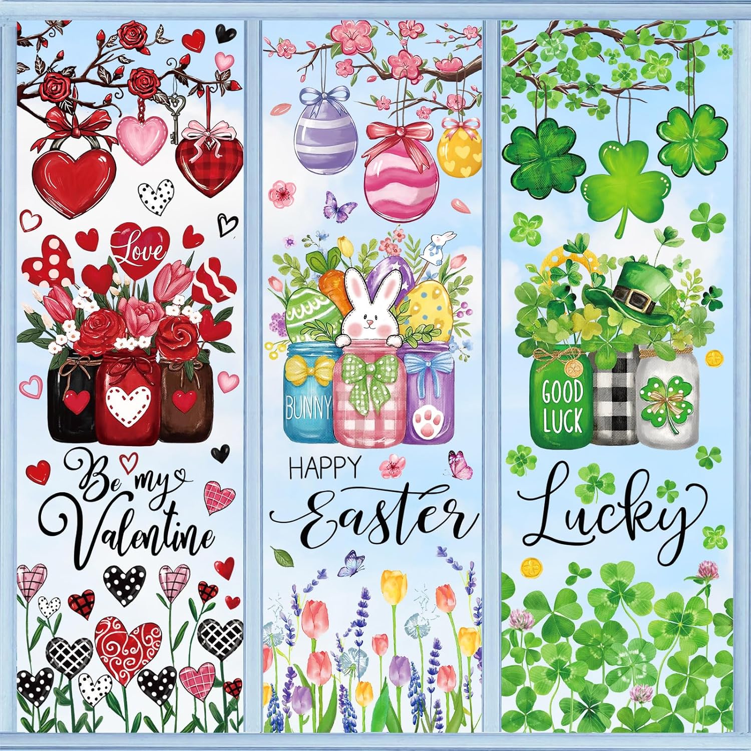 8 Sheets Holiday Window Clings Valentine s Day Easter St. Patrick s Day Reble Window Decals for Spring Wedding Birthday Home School Office Supplies