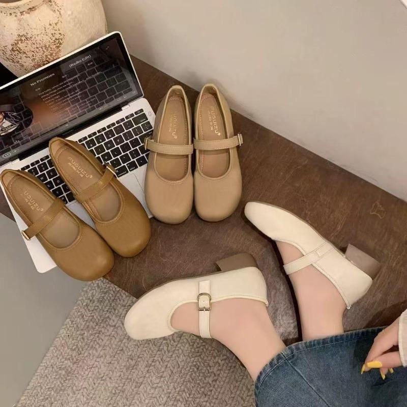 Soft Leather New Style Low-heeled Women's Single Shoes, Versatile Soft-soled Dolly Shoes