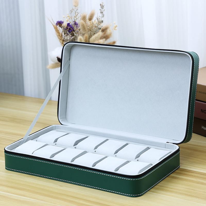 New 10/12 Girds Portable Watch Storage Boxes Organizer ,Classic Style Multifunctional Watch Display Box,Elegant Green Box