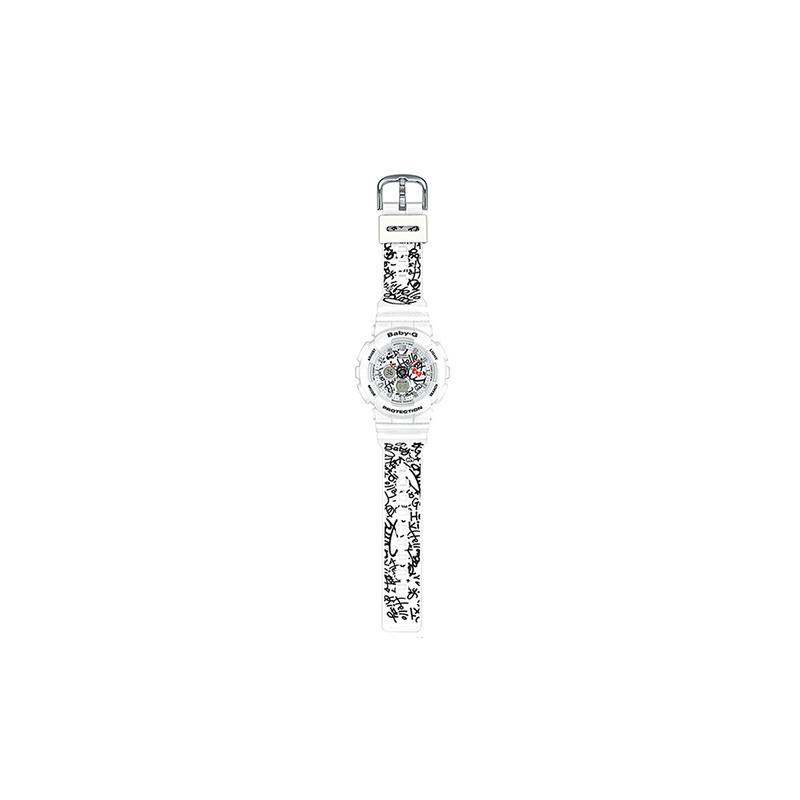 CASIO BABY-G Hello Kitty co-branded model black and white color waterproof sports Quartz resin strap women's watch white dial BA-120KT-7A