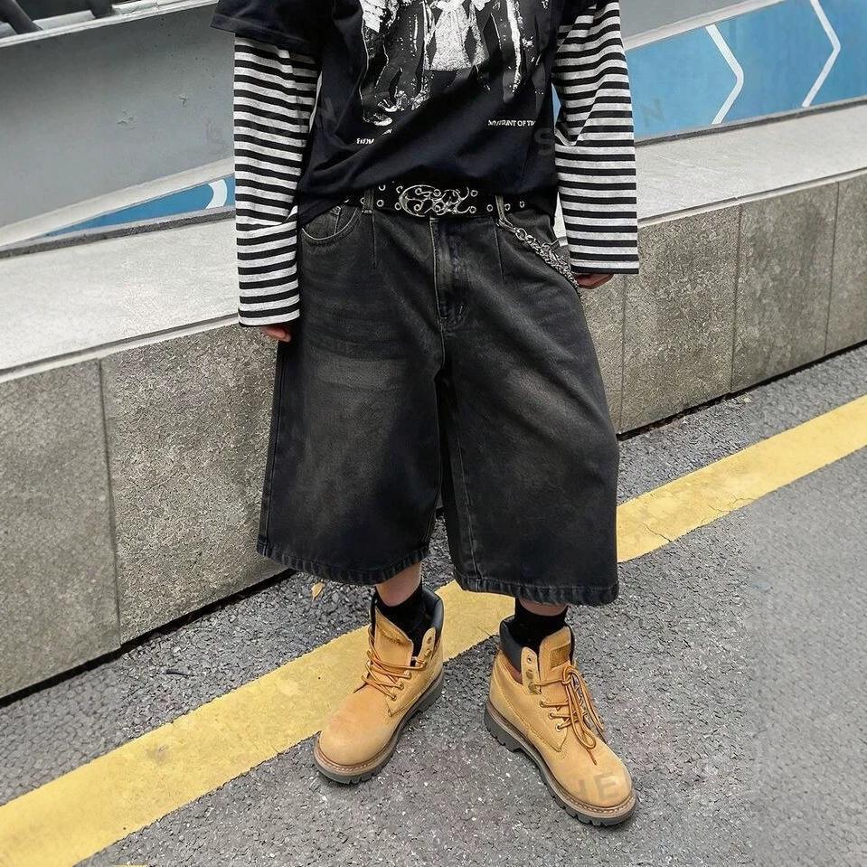 American High Street Wide-leg Seven-point Jeans Summer Retro Washed Old Jeans Fashion Trendy Men and Women