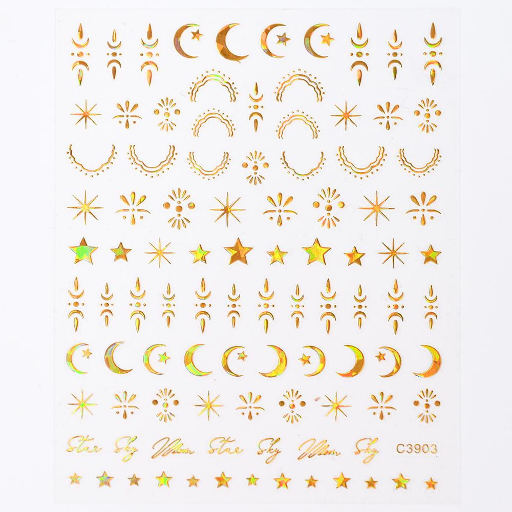Black White Star 3D Nail Art Sticker Y2K Pentagram Self-Adhesive Decals Laser Shiny Glitters Starlight Manicure Ornaments Slider