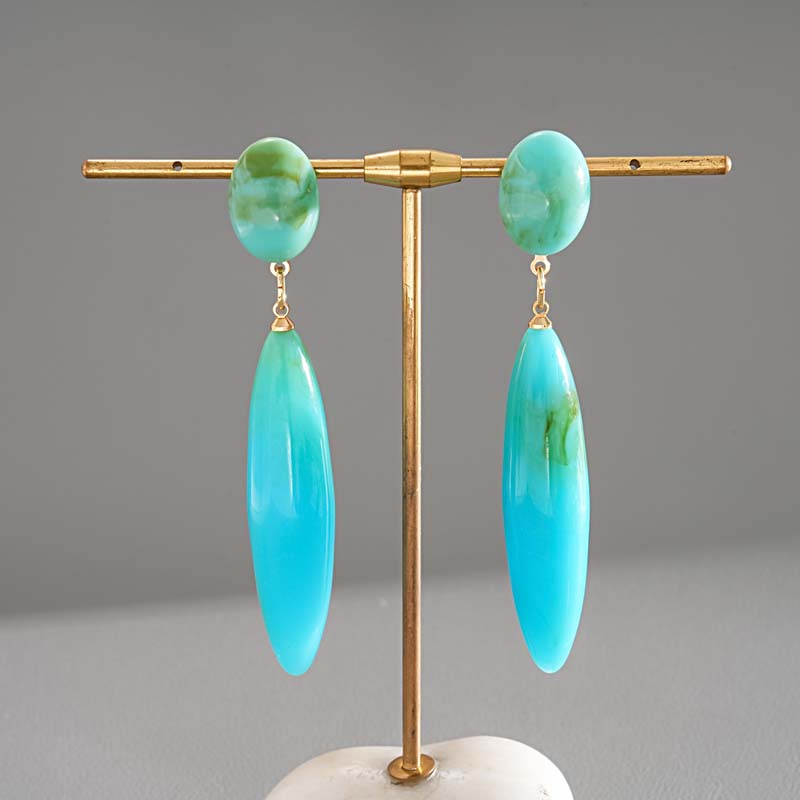 Vintage Colorful Acrylic Water Drop Earrings For Women Fashion Metal Oval Shaped Long Geometric Dangle Earrings Jewelry