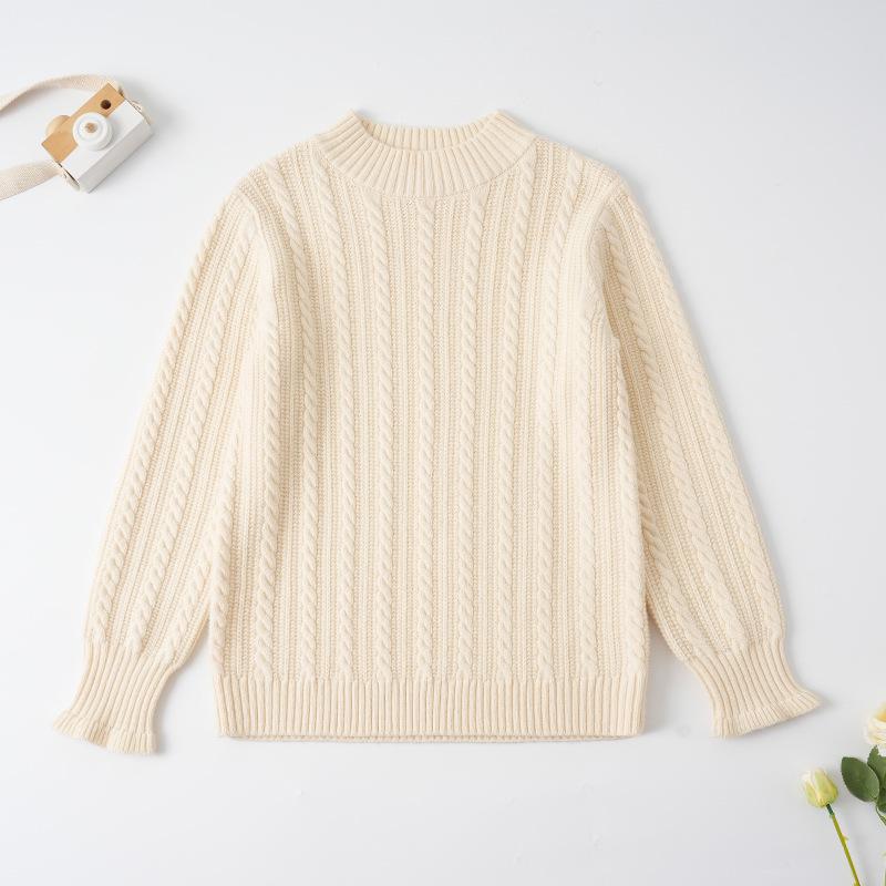 Dětský svetr pletený z jádrové příze v korejském stylu s vysokým límcem - podzimní/zimní pulovr pro střední a velké děti