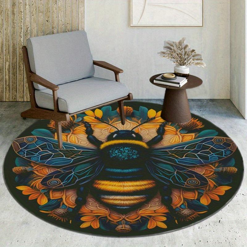 Honeybee Round Rug Nonslip Area Rug Office Chair Mat Carpet Perfect For Bedroom Living Room Office Easy Clean Aesthetic Home Decor
