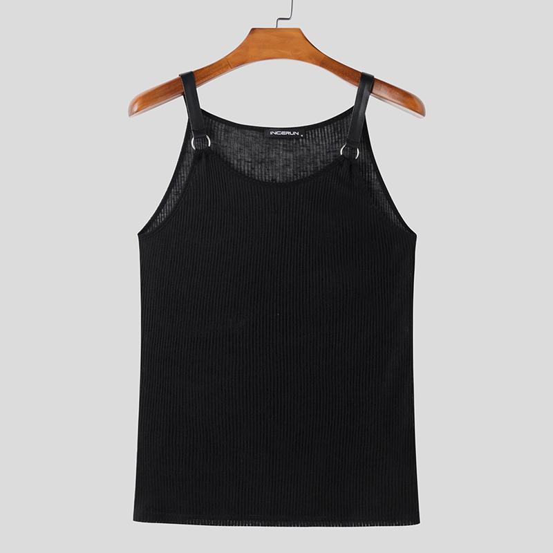 INCERUN Ärmelloses Sommer-Tanktop mit gerippten Trägern und halbtransparentem Design für Herren