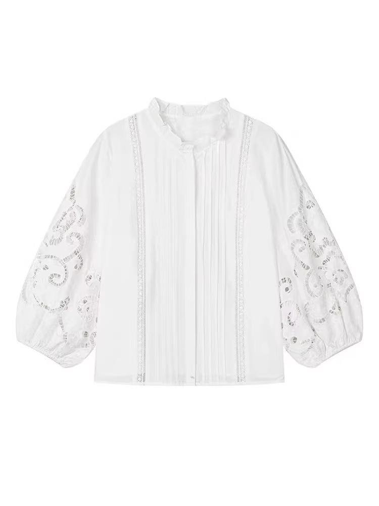 Spring 2026 Elegant White Embroidered French Blouse