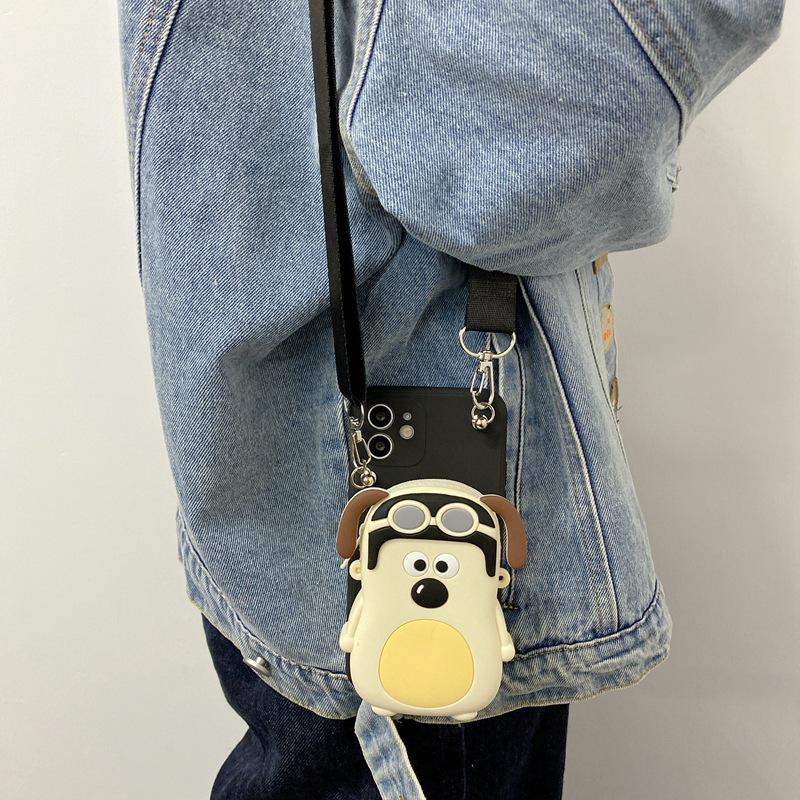 3D Dog Coin Purse Crossbody Strap Phone Case for Apple 12/15/16 Pro Max