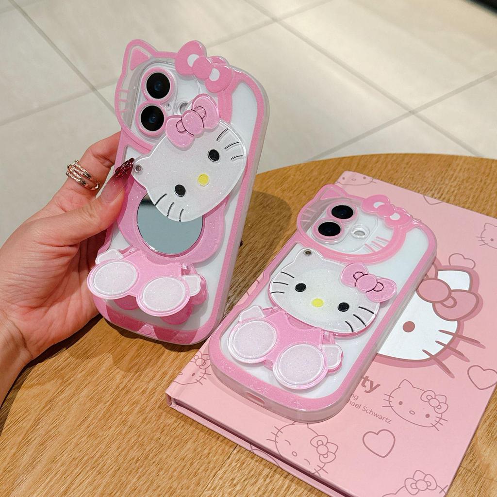 Crossbody Cat iPhone 17 Series Case: Makeup Mirror & Stand Combo