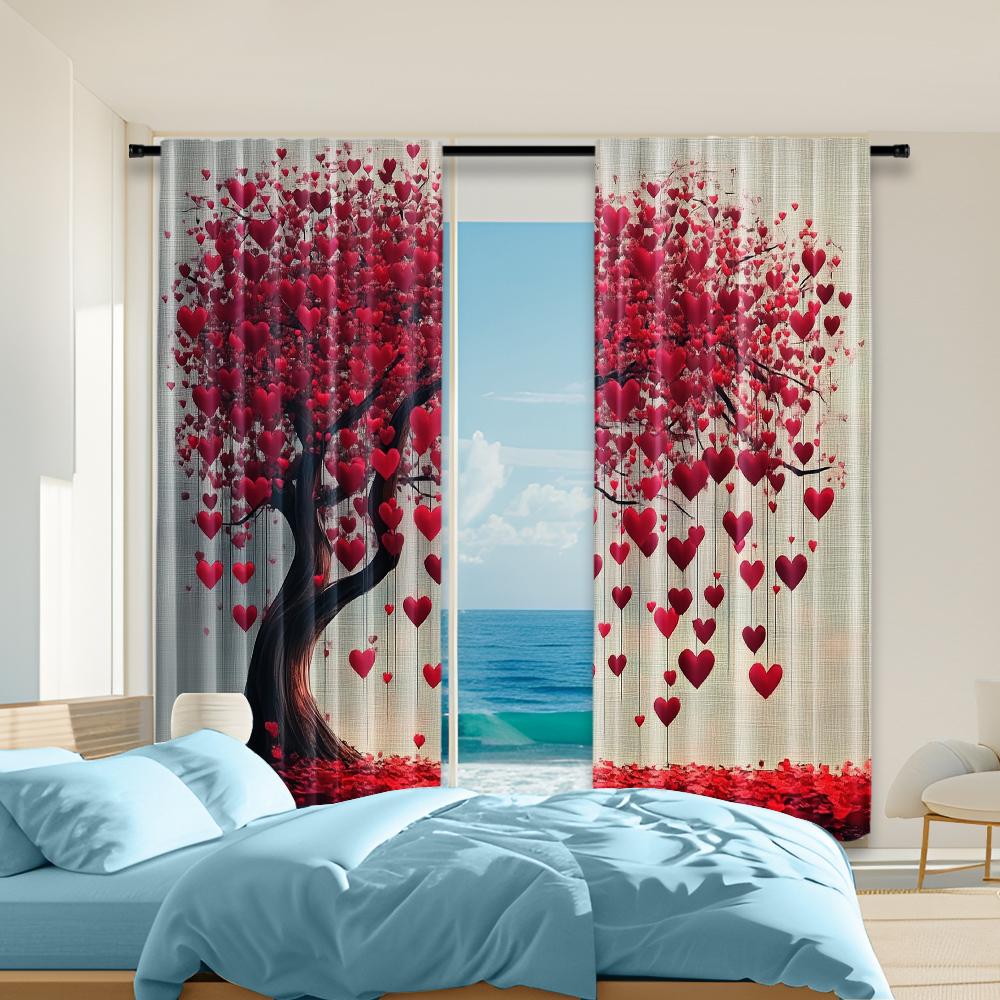 

Set Of 2 Versatile Polyester Transparent Curtains Home Decoration Valentine Use Bedrooms Living Rooms Curtain For Area Made W100*H70(CM)-Hooks&1PCS