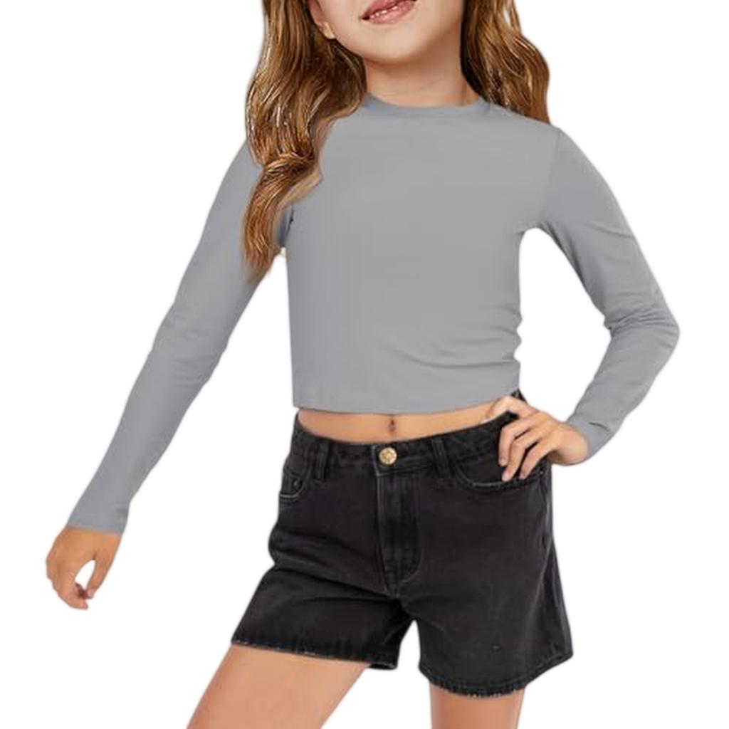 Dětské zkrácené topy Dívčí trička s dlouhým rukávem Módní top