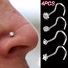 4 Pcs/set Diamond Nose Studs Stainless Steel Rhinestones Nose Piercing Rings for Women