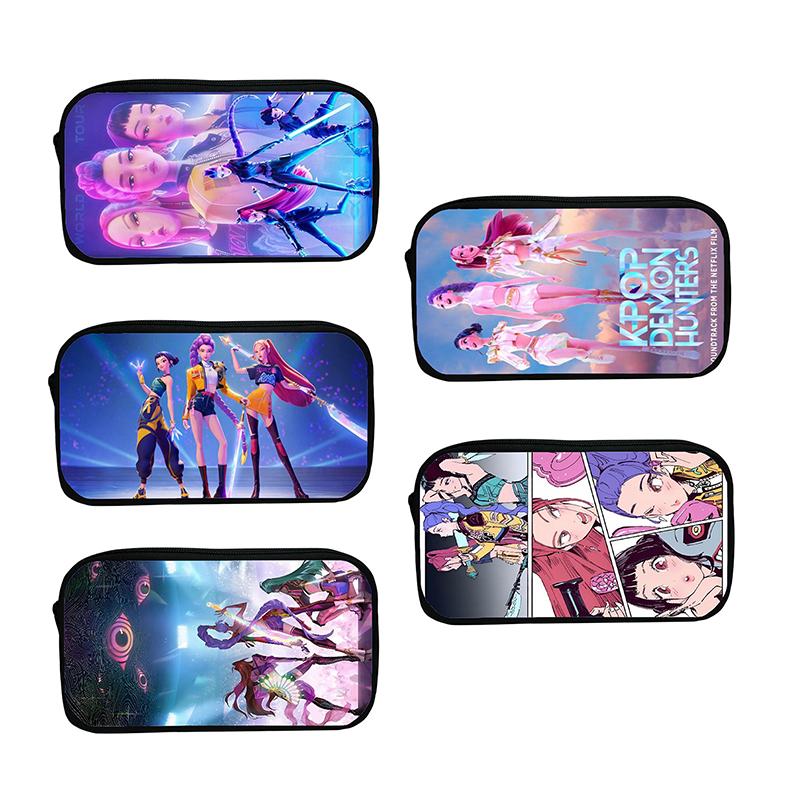 Kpop Demon Hunters Student Pencil Case Cartoon Large Capacity Pencil Box Stationery Supplies Girl Cosmetic Storage Bag Gifts