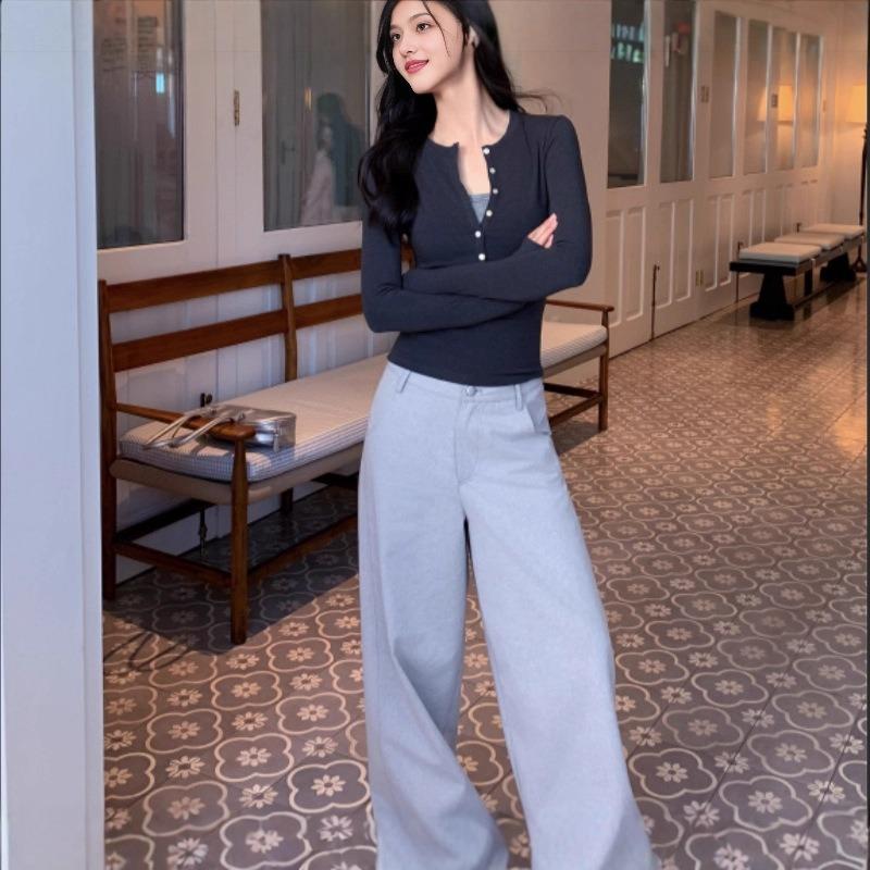 Apricot Henley Long Sleeve T-shirt Women's Slim Fit Bottoming Shirt Autumn New Early Autumn T-shirt