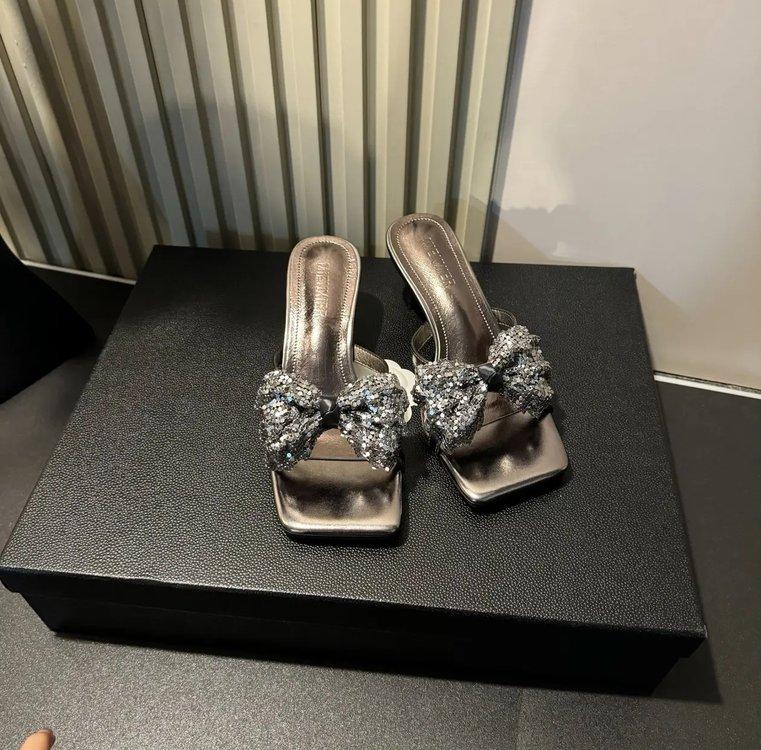 

2025 нишевый дизайн премиум-класса с бантом лето новые модные универсальные удобные популярные босоножки на высоком каблуке-5 см 40