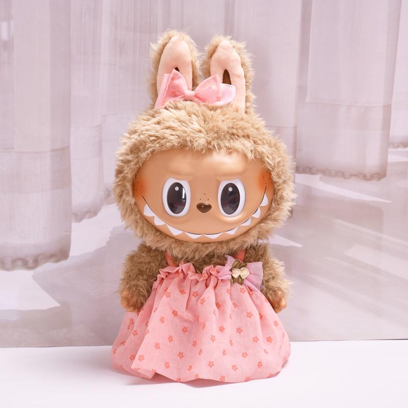 38cm Labubu Plush Doll Casual Outfit Set with Hat (Clothes Only)