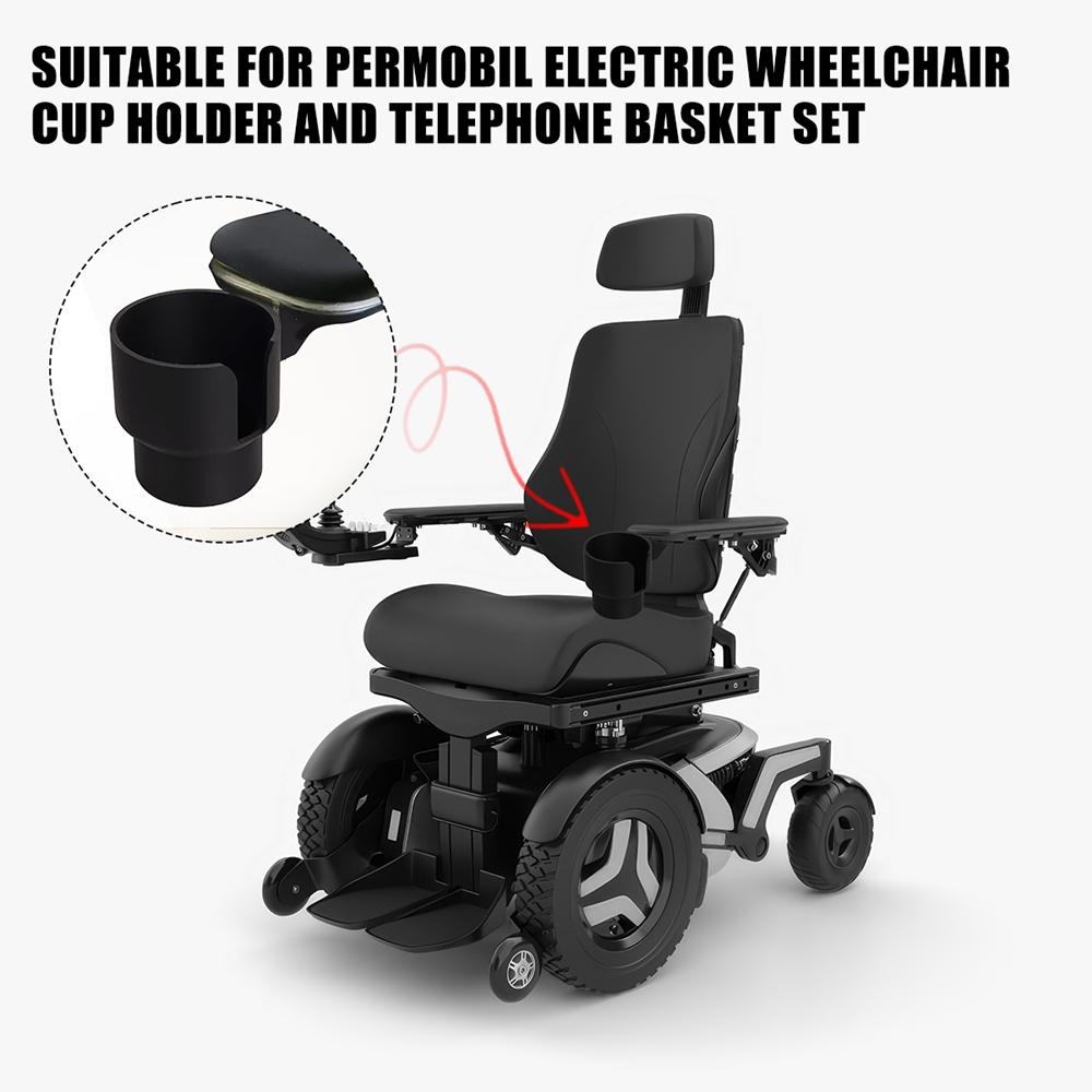 Beverage Cup Holder Storage Box For Permobil Electric Wheelchair Cup Holder Telephone Basket Set