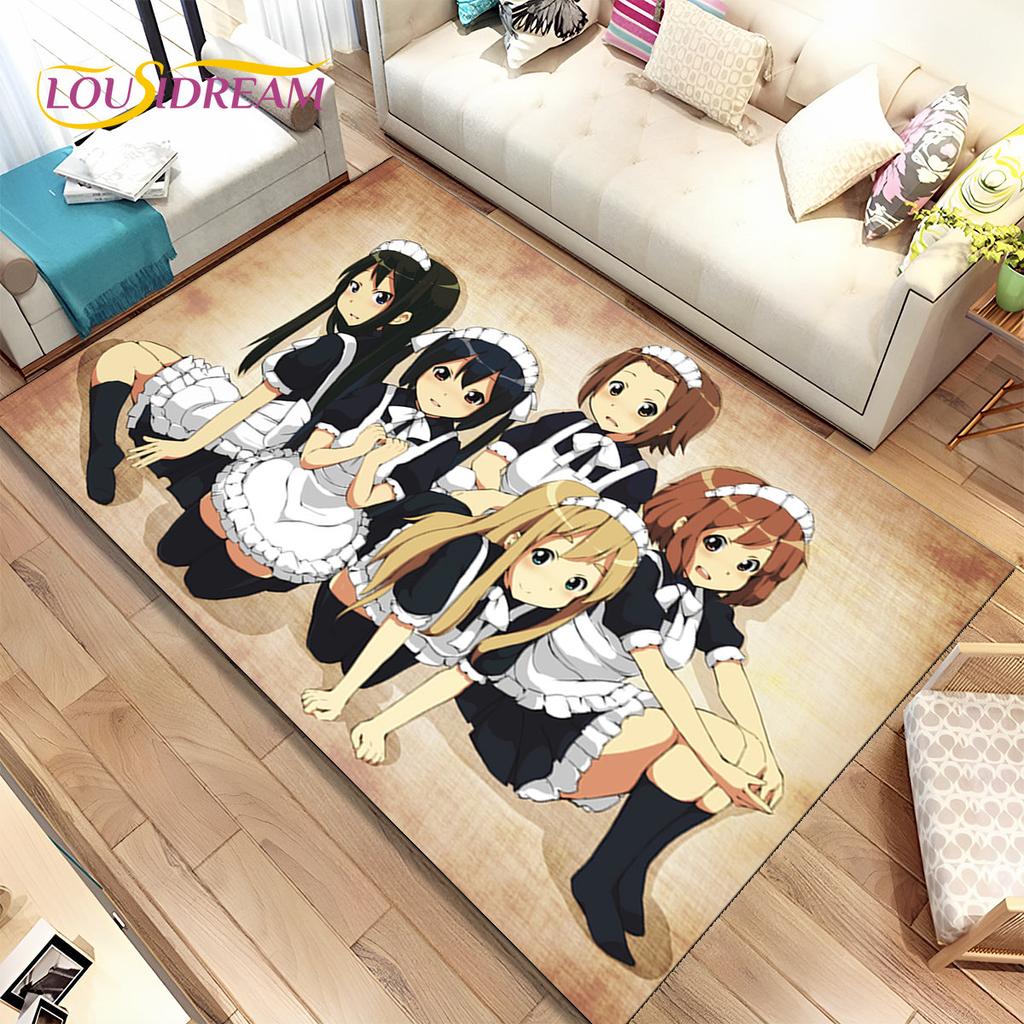 K-ON Kreskówka Urocza Lolita Kawaii Dziewczyny Dywanik Obszarowy, Dywanik Dywanowy do Salonu Sypialni Sofa Wycieraczka Dekoracja, Antypoślizgowa Mata Podłogowa 3D
